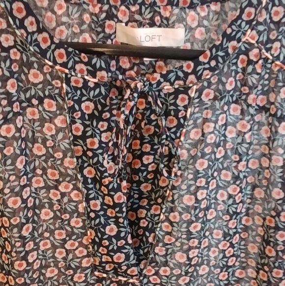 Loft Black Floral Long Sleeves Blouse Top Size S Pullover Tie Front - Picture 7 of 11
